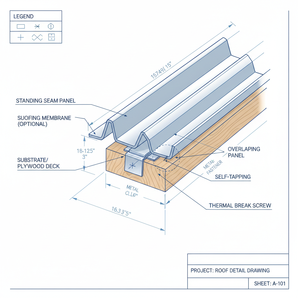 Metal Roofing Panel Lap & Seam Detail Drawing
