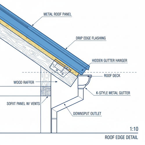 Metal Roofing Gutter & Fascia Connection Detail Drawing